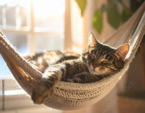 Fototapeta Hammock Cat Staring Outside