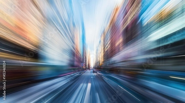 Fototapeta Abstract city street view with motion blur and dynamic speed effect.