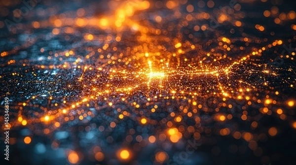 Fototapeta Aerial View of City at Night with Sparkling Orange Lights