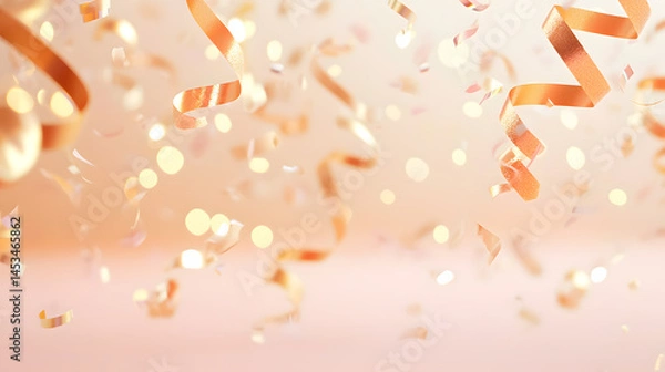 Fototapeta Pastel Birthday Celebration with Confetti and Balloons in a Party Background Vibrant Peach and Floaty Atmosphere