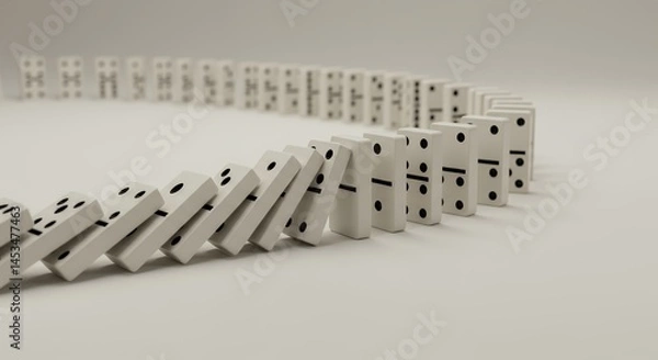 Fototapeta Chain Reaction: Dominos Falling in a Circular Pattern
