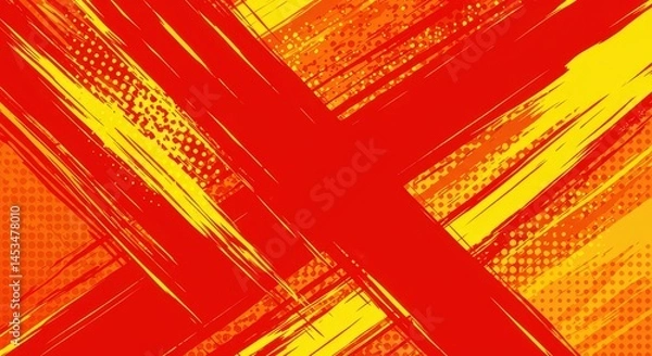 Fototapeta Abstract Painting with Red and Yellow Brush Strokes