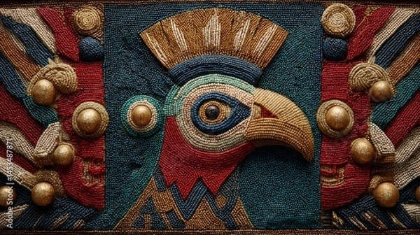 Fototapeta Ornate Bird Mosaic Art with Vibrant Colors and Textured Design