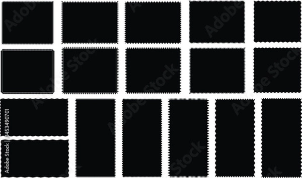 Obraz black and white background Zigzag line art, silhouette scalloped frames.Silhouette stickers circle, square, oval and rectangle labels,  chevron,  background. wavy edge rectangle 