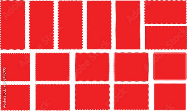 Obraz set of red and white fabric zigzag edge, silhouette scalloped frames et  with scallop shape. Rectangle Square. Various. different sizes,