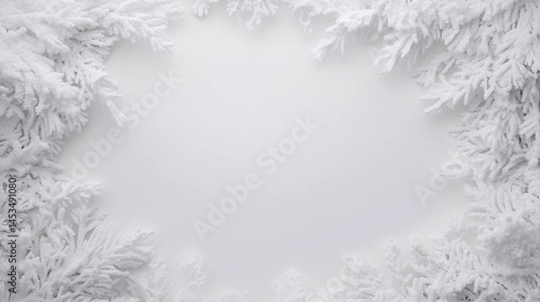 Fototapeta white snow  frame border isolated on white 