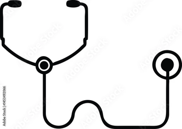 Fototapeta Single black line outlines the shape of a stethoscope on a transparent background