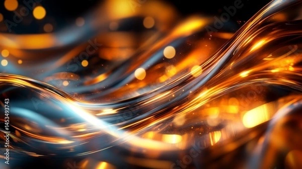 Fototapeta background of light waves reflecting and refracting on a shiny glass surface, creating a glowing and dynamic effect