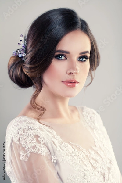 Fototapeta Young Woman Fashion Model with Beautiful Hairstyle and Makeup