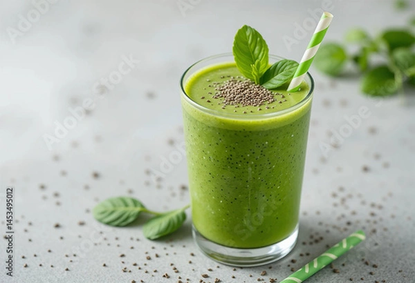 Fototapeta Refreshing Green Drink with Spinach and Mint
