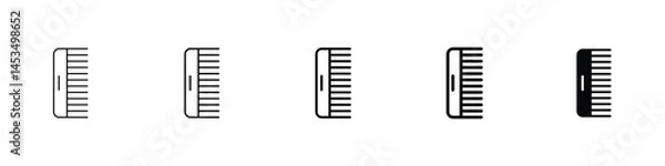 Fototapeta Set of 5 pixel perfect comb icon with 1 unexpanded, 1 silhouette, A wide-tooth comb icon for hair grooming or styling.