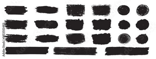 Fototapeta Set of Brush strokes text boxes, Paintbrush Grunge design elements, Hand drawn Grunge texture, Horizontal, Lines, Circles vector illustrator