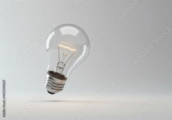 Fototapeta A clear light bulb floating against a soft background, symbolizing innovation, ideas, and modern technology