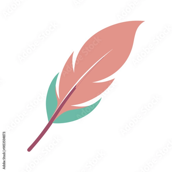 Fototapeta Elegant vector illustration of a single feather in soft pastel pink and green colors