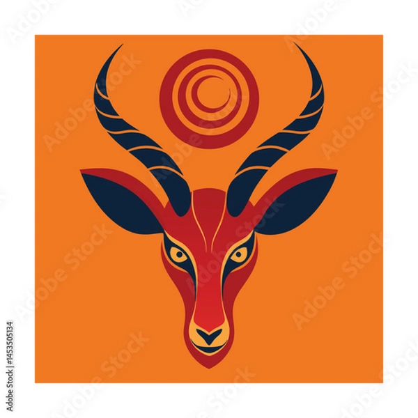 Fototapeta Stylized vector illustration of an impala head with bold colors and decorative elements