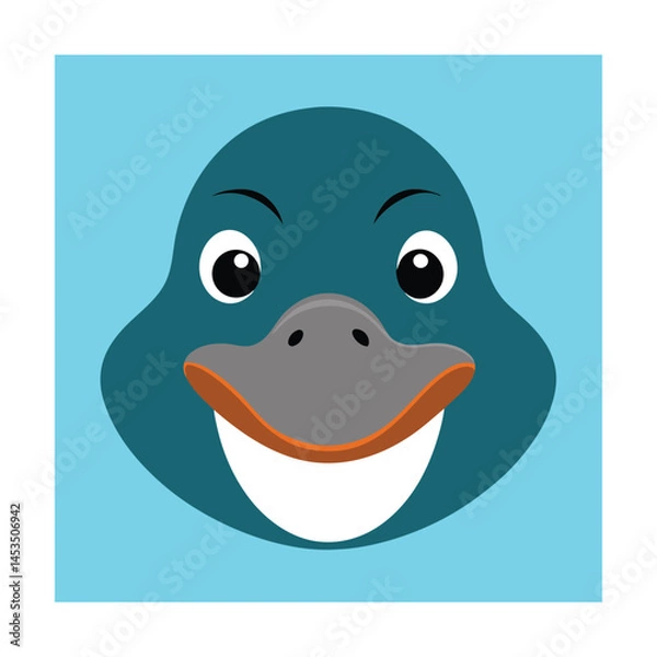 Fototapeta Adorable cartoon platypus face smiling joyfully on a light blue background ready for use