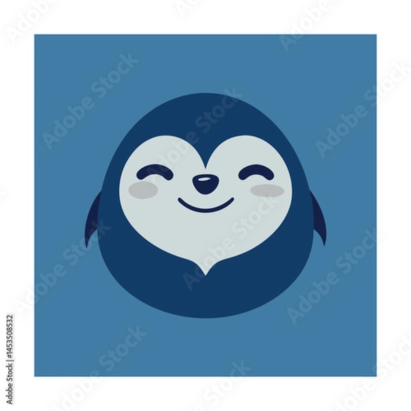 Fototapeta Cute cartoon penguin with a smiling face and heart shape on a blue background