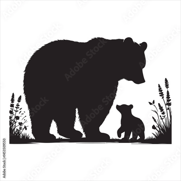 Fototapeta Silhouette vector of a bear standing on white background