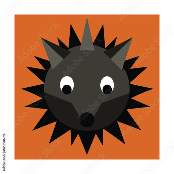 Fototapeta A stylized geometric hedgehog face in grey and black with an orange background