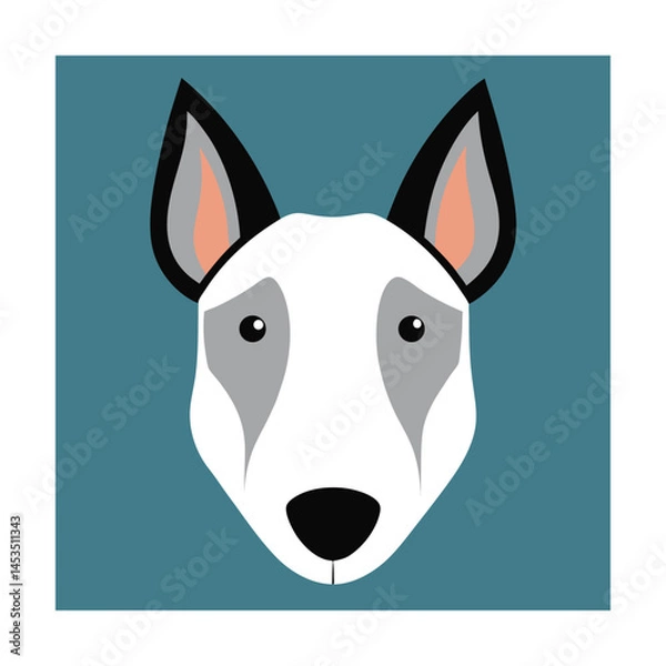 Fototapeta Flat design illustration of a white bull terrier dog face with gray and black accents