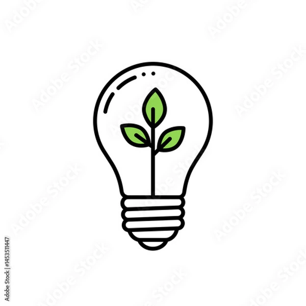 Obraz Light bulb with plant icon in color style