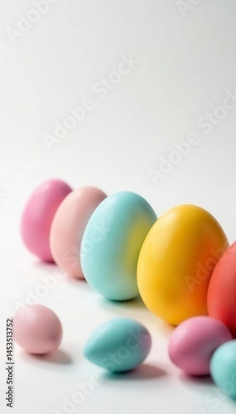 Fototapeta Row of colorful Easter eggs, studio shot, pure white background , festive, object, vibrant