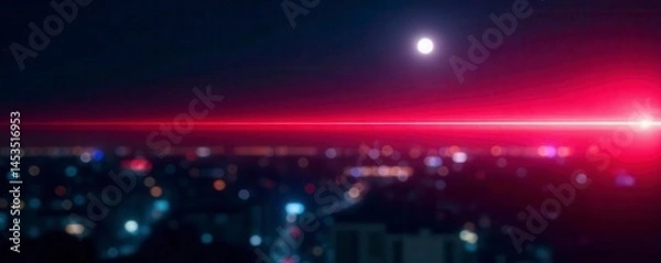 Fototapeta Crimson laser beam slices through midnight, stark contrast , science, dramatic, cutting