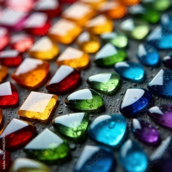 Fototapeta Colorful glass pieces arranged on a surface for mosaic crafting , kid's craft, mosaic