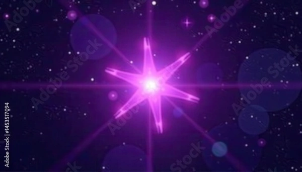 Fototapeta Deep purple star shaped lens flare, ethereal glow, twilight, space, abstract