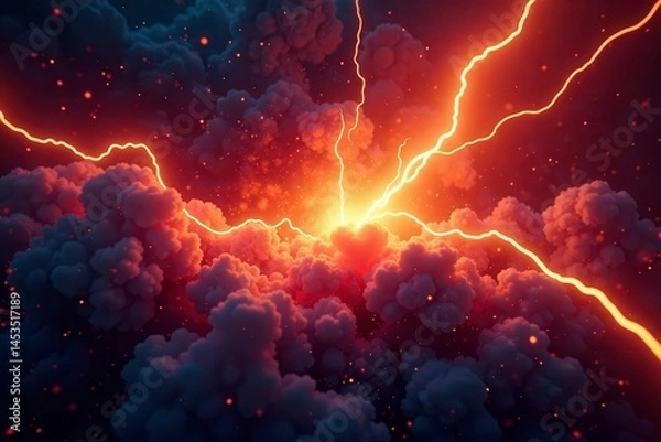 Fototapeta Fiery electric explosion background, intense lightning flash effect , crackle, explosion
