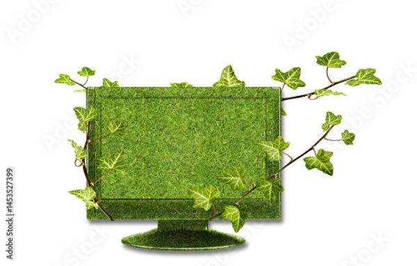 Fototapeta green computer monitor with leaves wrapped around