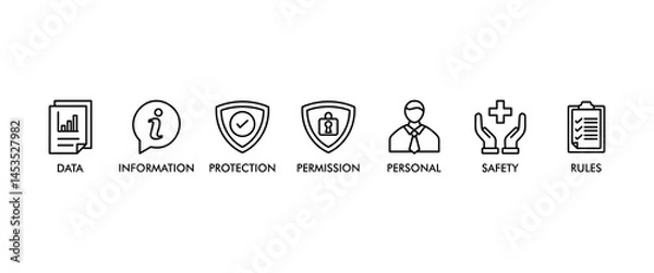 Fototapeta Data protection banner web icon vector illustration concept with icon of data, information, protection, permission, personal, safety and rules