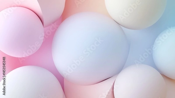 Fototapeta Geometric 3d smooth pastel shapes. Abstract background with light colour palette