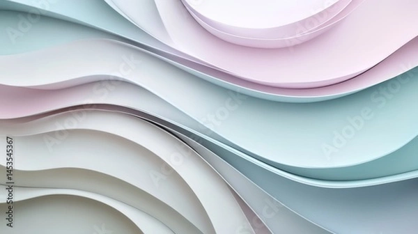 Fototapeta Geometric 3d smooth pastel shapes. Abstract background with light colour palette