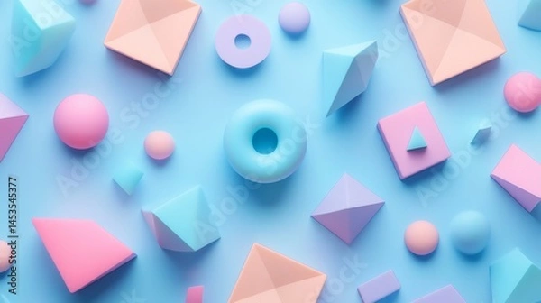 Fototapeta Geometric 3d smooth pastel shapes. Abstract background with light colour palette