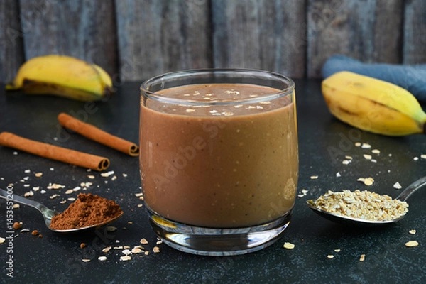 Obraz Serving chocolate banana oatmeal smoothie
