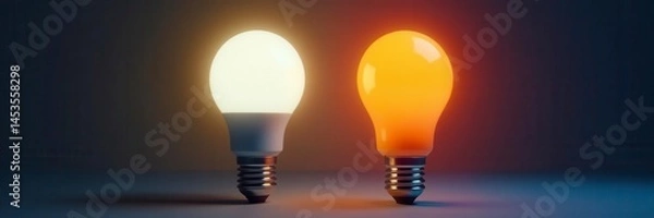 Fototapeta LED and incandescent bulbs side-by-side, showcasing energy savings, save energy, technology