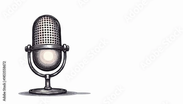 Fototapeta Single black line art doodle of a podcast microphone, isolated on white background , technology, one line drawing