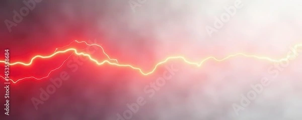 Fototapeta Single fiery red-orange lightning streak, stark white backdrop , warning, power, close up