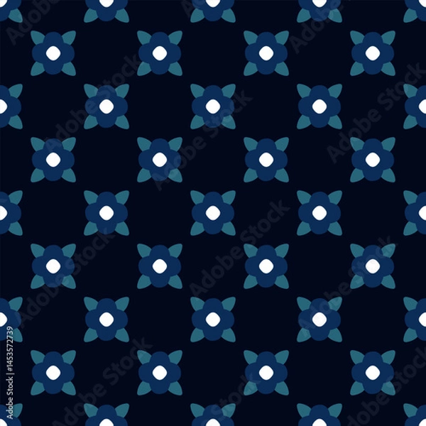Obraz Abstract line shape flowers geometric motif basic pattern continuous background. Ornamental floral tile modern fabric design textile swatch ladies dress, man shirt easy to recolor all over print block