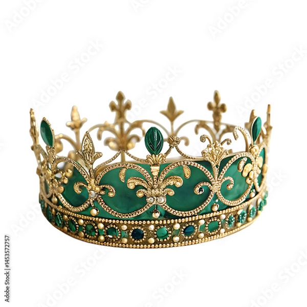Fototapeta green crown with golden element isolated on white background as transparent PNG