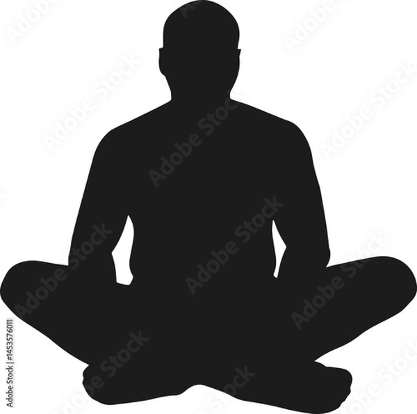 Fototapeta Silhouette of man sitting cross legged in relaxed pose