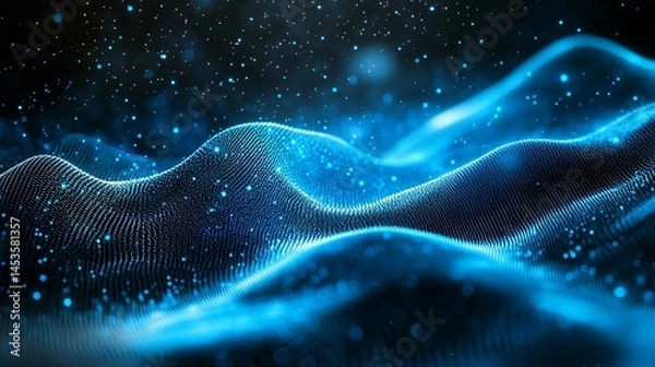 Obraz Abstract Blue Particle Waves: A Serene Digital Landscape