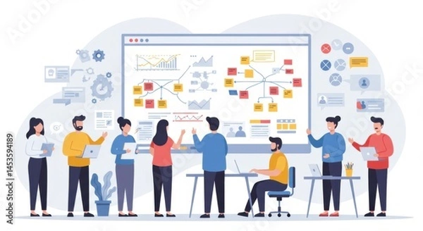 Fototapeta Team brainstorming session illustration