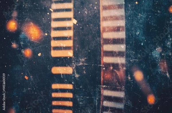 Fototapeta Retro VHS Glitch Texture. Abstract Grunge Film Dust Overlay with Analog Video Noise & Glowing CRT Effects for Dark Cinematic or Cyberpunk Design Elements