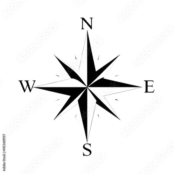 Obraz A detailed compass rose showcasing the cardinal directions of north, south, east, and west along with intermediate directions