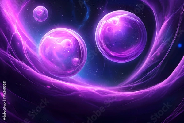 Fototapeta Cosmic Nebula: Glowing Purple Orbs in a Starry Void