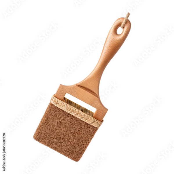Fototapeta This tool features a sturdy wooden handle and a flat, soft bristle head perfect for applying paint or stain on surfaces. Ideal for home projects and crafts, it ensures smooth, even application