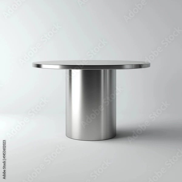 Fototapeta Modern Round Metal Table with Polished Surface on White Background