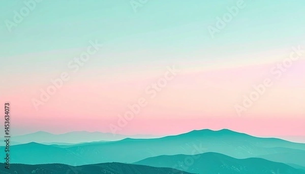 Fototapeta Calm sunset over mountain ranges nature landscape photo serene environment aerial view tranquil concept